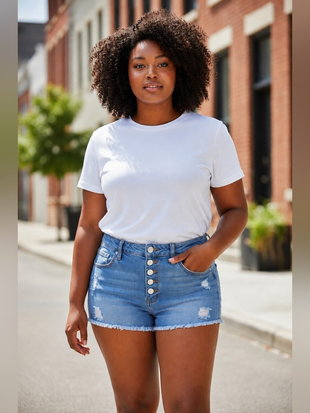 Rue21 Light Blue Button Fly Distressed Denim Shorts Size 18